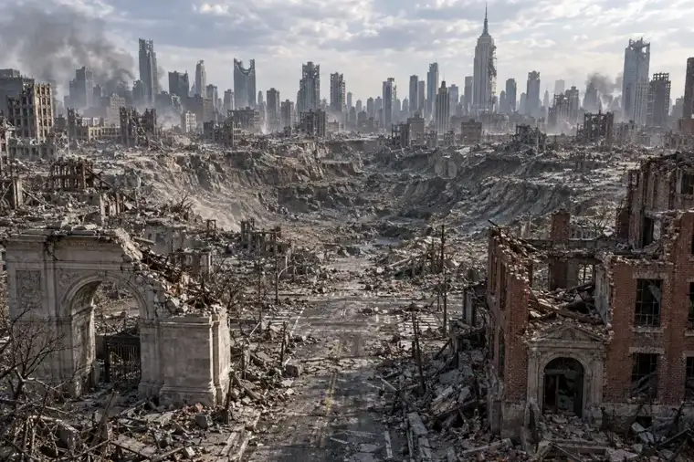 The ruins of New York, from the film New York After Humans