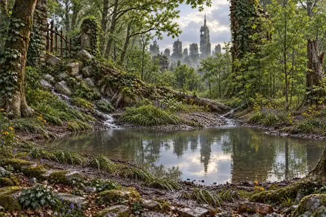 Water retreating through the ruins